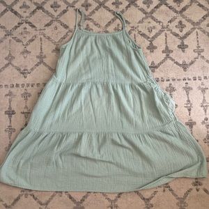 Target spaghetti strap dress. Hits at knee. Super comfy and has pockets too!